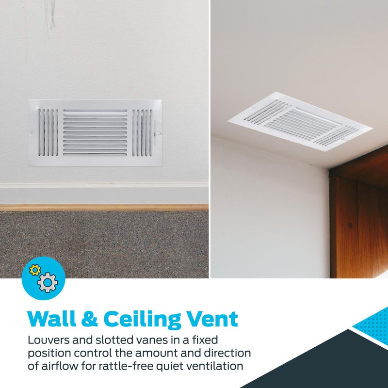 EZ-FLO 14 x 6 Inch (Duct Opening) Air Vent Cover for Wall or Ceiling, Three-Way Ventilation Register, Solid Steel HVAC Register Cover, White, 61616 - Image 4